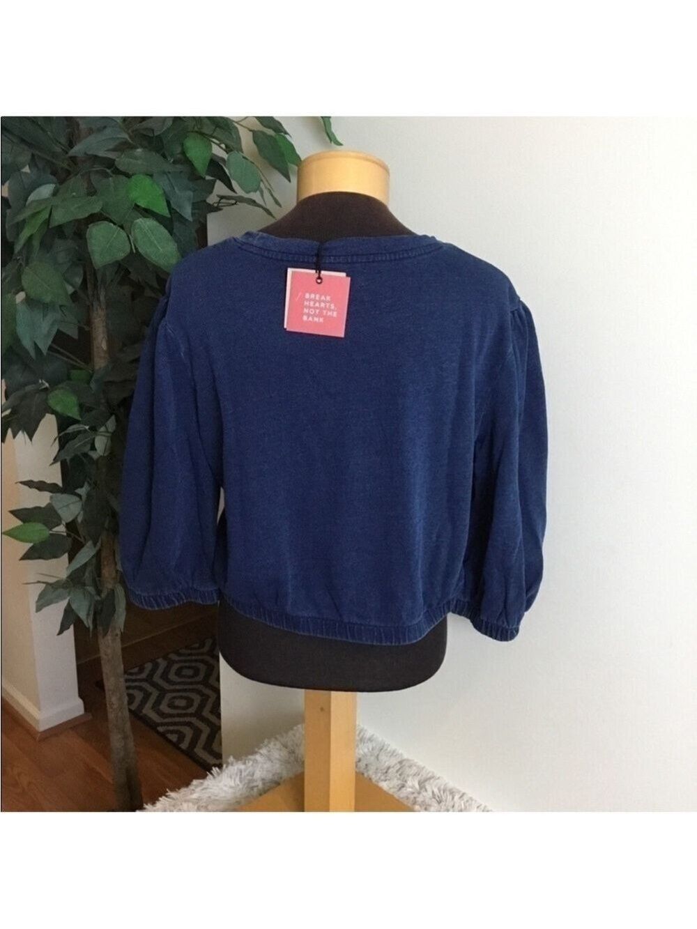 K/lab dark wash great stretch denim look cropped Crewneck top XL - Picture 8 of 11